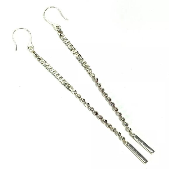 GUCCI Hook Chain Logo Bar lariat Long Swing Drop Accessories Pierce Metal Silver - Picture 1 of 7